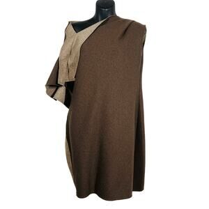 Tish Cox Felted Zip Side Dress Tunic Jersey Knit Brown Batwing Cape Style - L